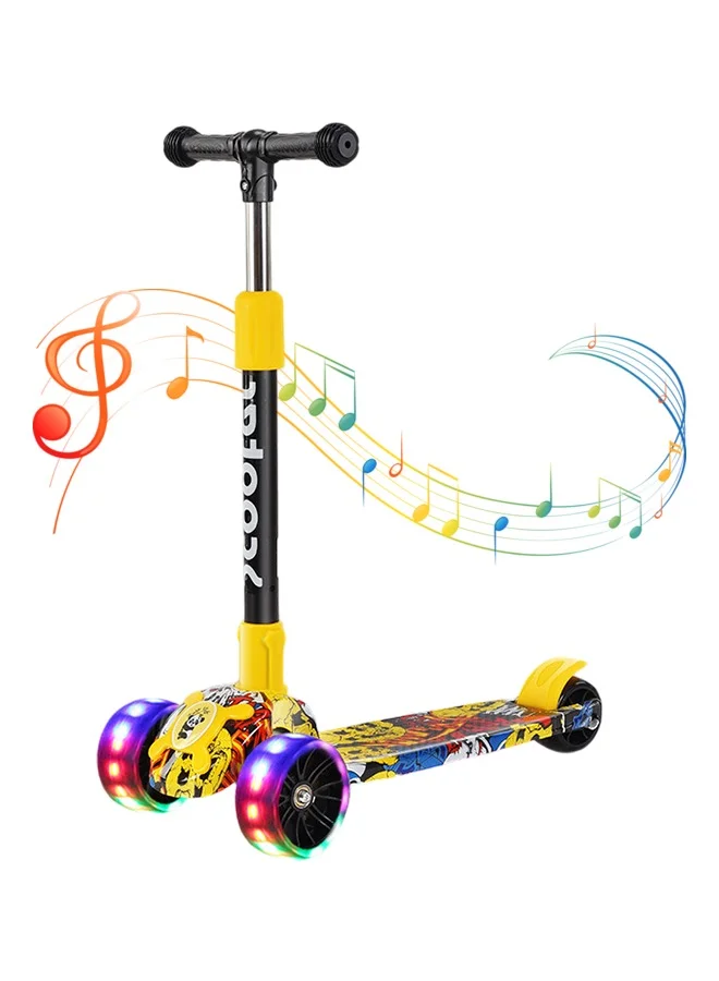JoyousSto Kids 3-Wheel Kick Scooter with LED Flash Wheels and Music, Adjustable Height Foldable Design for Boys and Girls (Black) x3k8g