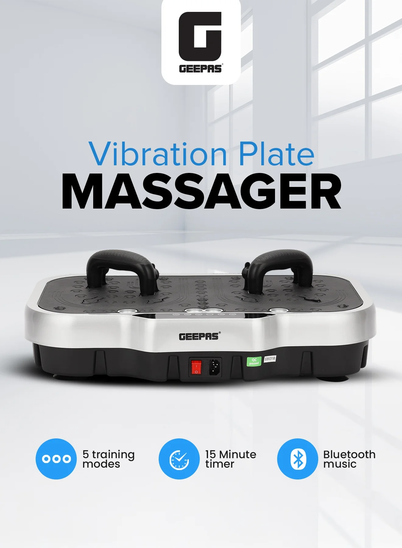 Geepas Vibration Plate Massager with Touchscreen Display and Bluetooth Music (Black, 5 Training Modes) 9eull