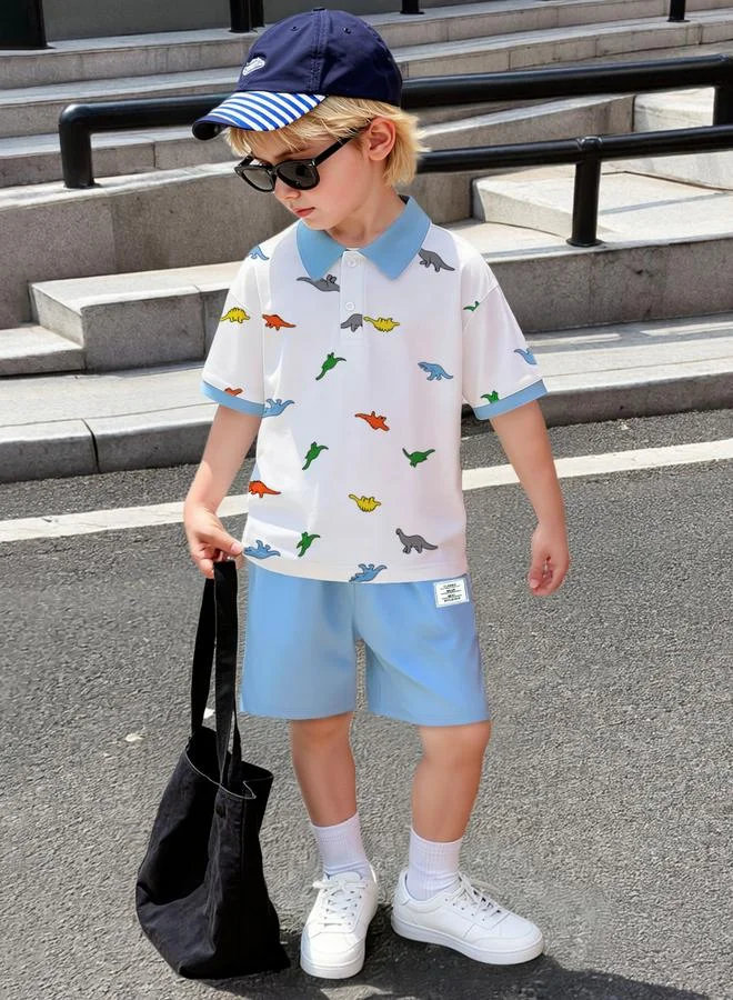 Take Two Boys Dinosaur Print Polo And Shorts Set Premium Cotton Casual Outfit (Kids) xdzjw