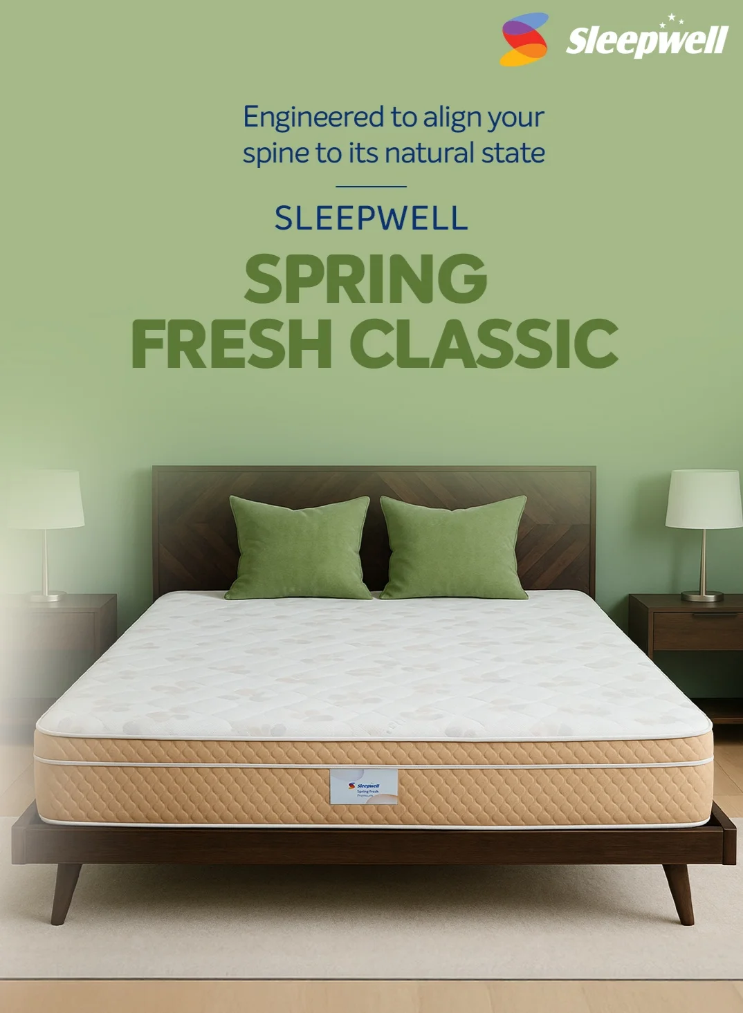 Sleepwell Premium Orthopedic Mattress with 3-Zoned Pocket Springs and Resitec Foam (200x200x25 cm) 05yzd