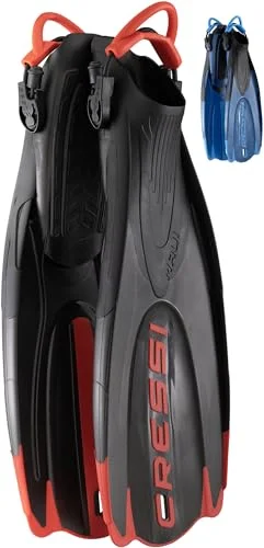 Cressi Maui Adjustable Open Heel Fins Premium Lightweight Snorkeling Gear (Black/Red, L/XL) cm5ar
