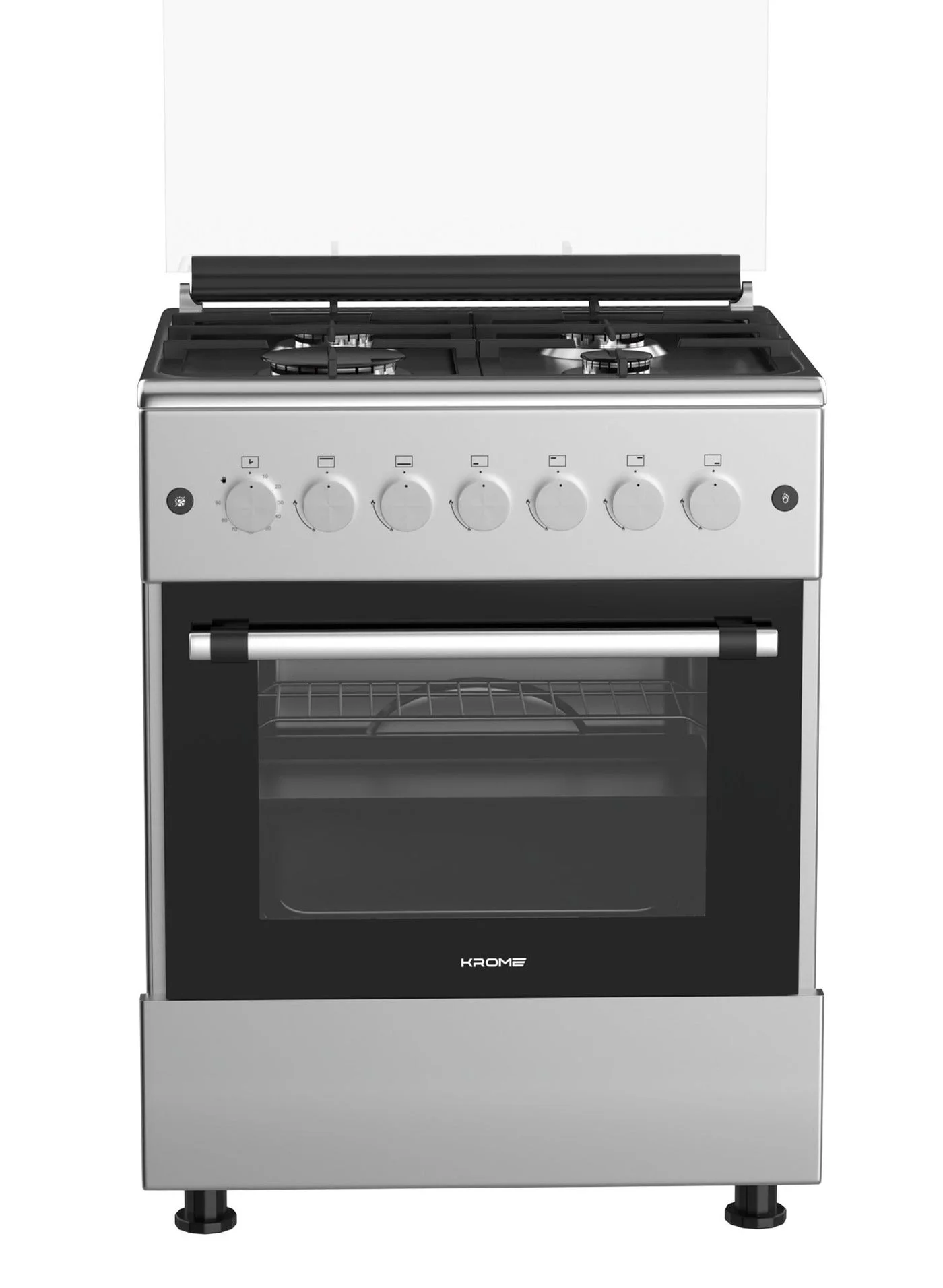 Krome Free Standing Gas Cooker with 4 Euro Pool Burners and Turbo Fan (Stainless Steel, 60x60 cm, Grey) cywld