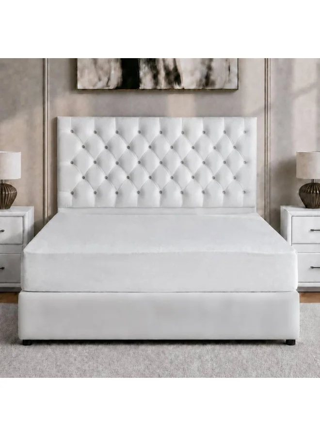 Pan Home Thalassa Upholstered Queen Bed with White Velvet Fabric (205 x 160 x 131 cm) a54oz