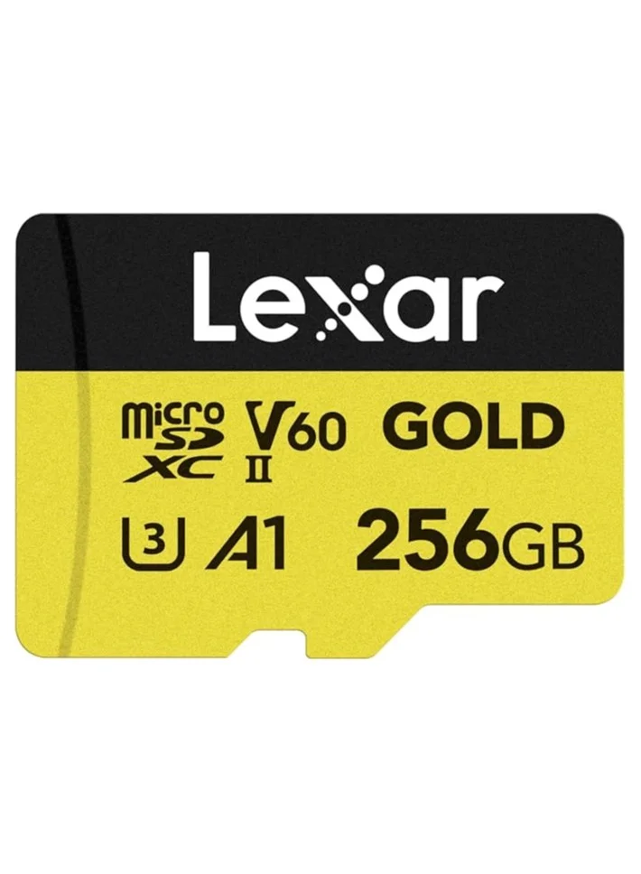 Lexar Gold Micro SD Card 256GB microSDXC UHS-II V60 U3 A1 C10 Memory Card (280MB/s Read Speed) for Drones and Action Cameras 3hldz