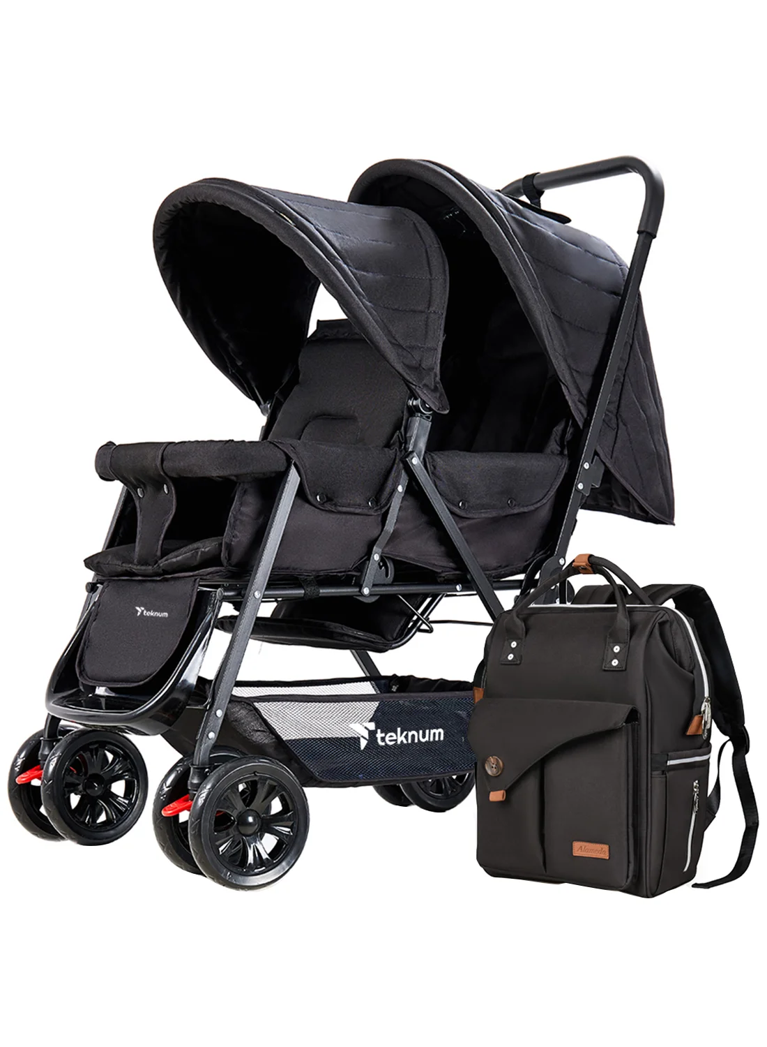 TEKNUM Double Stroller Combo Premium Foldable Travel System (Black, 1 Unit) a7etv