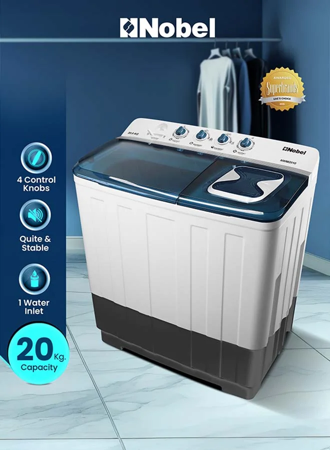 Nobel Twin-Tub Semi-Automatic Washing Machine (20 kg Wash / 10 kg Spin Capacity, Light Grey, 480W Power) 14ac5