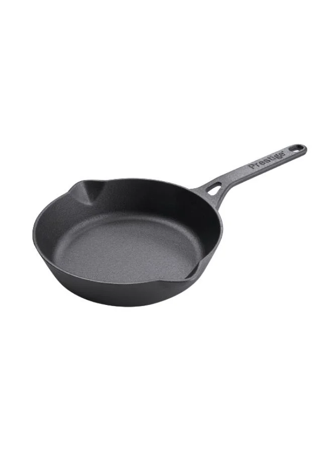Prestige Cast Iron Fry Pan Pre-Seasoned Skillet for Induction and Gas Stovetops (Black, 22 cm) r0aba