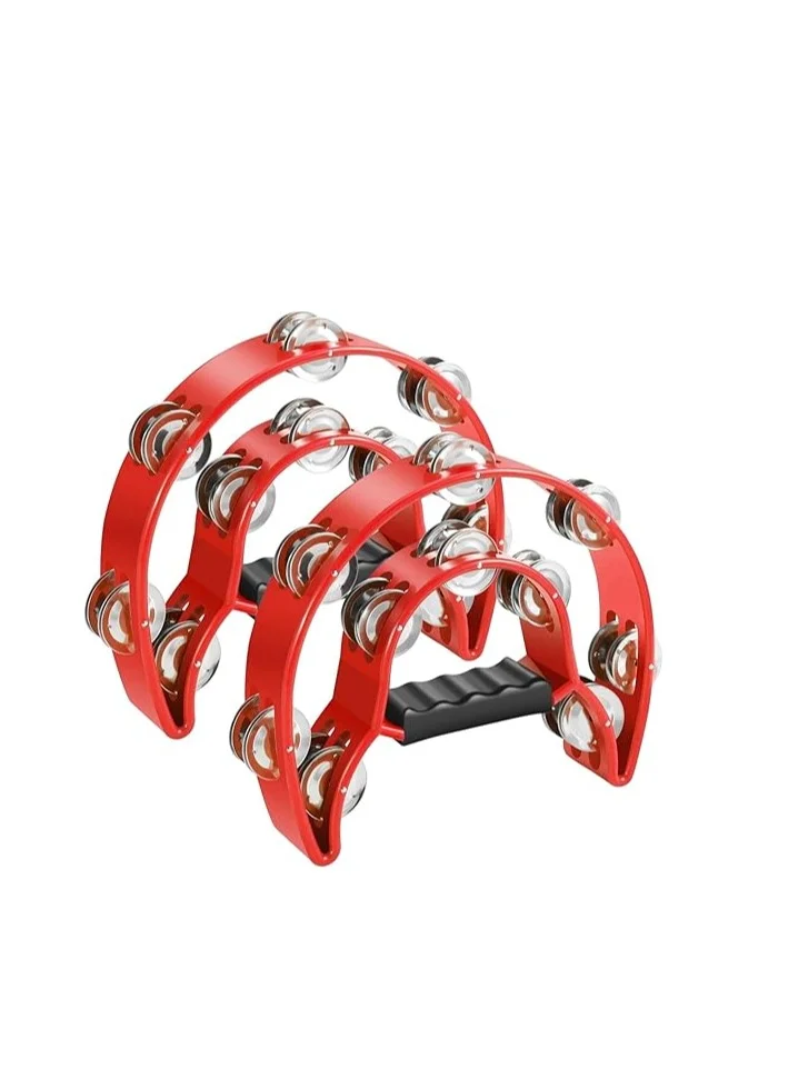 Megarya Half Moon Musical Tambourine (Double Row Metal Jingles, Ergonomic Grip, Red, 2 Pack) ijix1