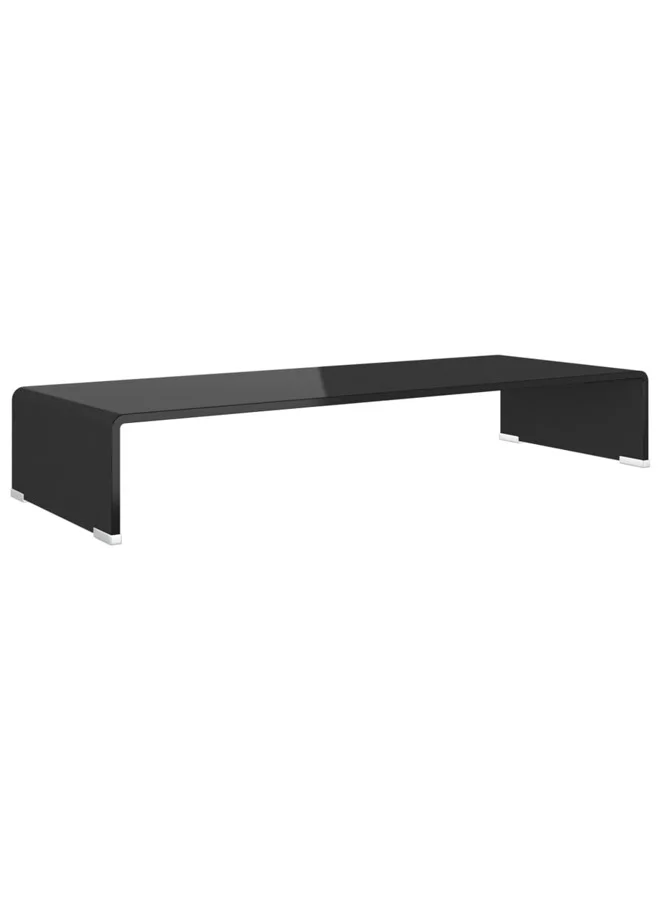 VidaXL TV Stand and Monitor Riser Premium Tempered Glass Desktop Organizer (Black, 80x30x13 cm) nqpou