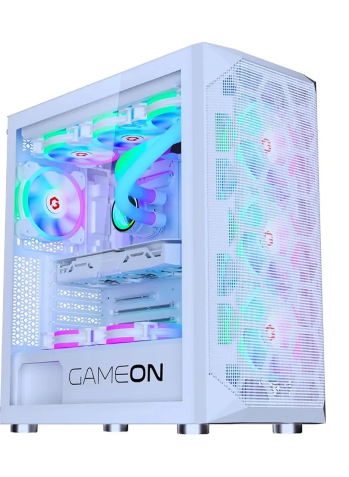 GAMEON Arctic I Series Mid Tower PC Gaming Case with ARGB PWM Cooling Fans and Dust Filters (White, Mid Tower) yprww