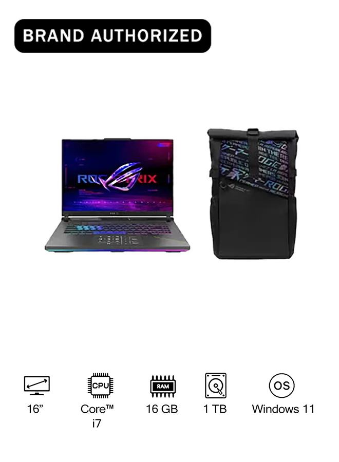 Premium 16-Inch Gaming Laptop, Intel Core i7-14650HX, 16GB RAM, 1TB SSD, 8GB Dedicated Graphics, Windows 11, English/Arabic Keyboard (Eclipse Grey) aew22