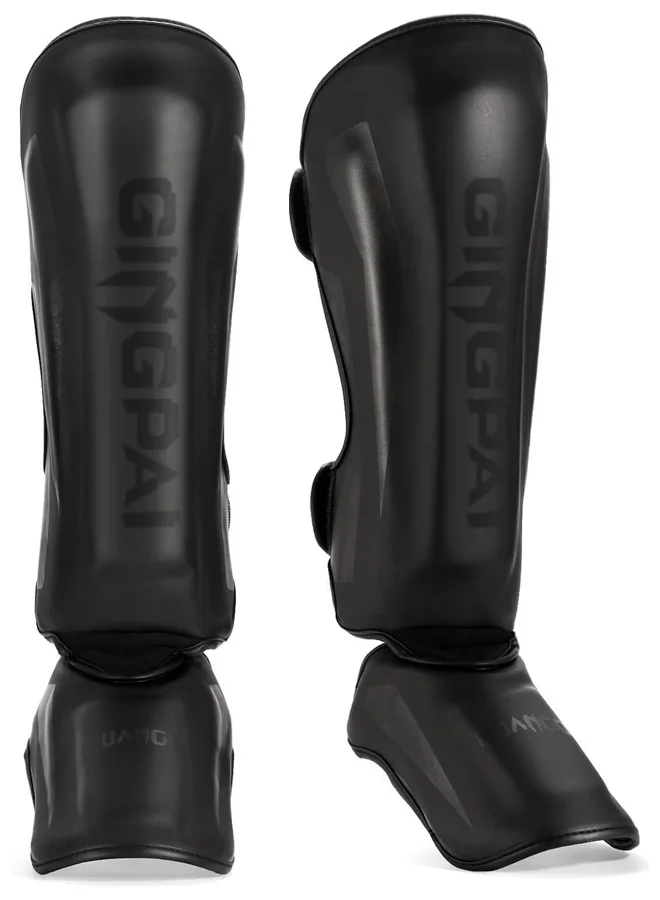 L&E Muay Thai Shin Guards Professional Martial Arts Leg Protection Pads for Kickboxing MMA Sparring (Black, Medium) du1wr