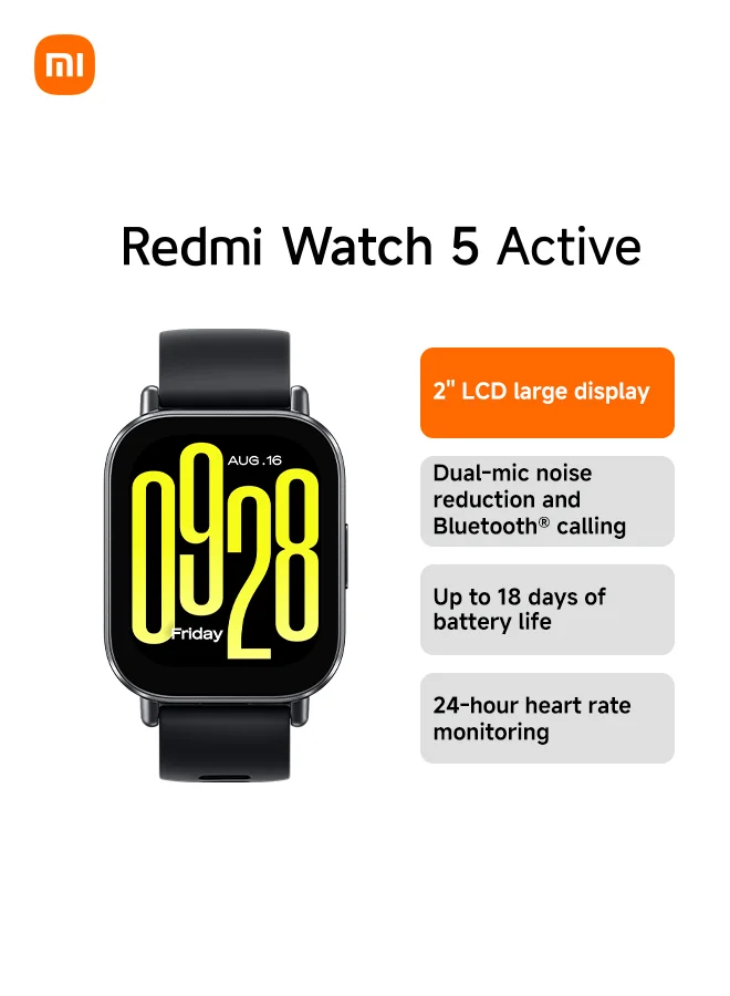 Smart Fitness Smartwatch with 2-inch LCD Display and Heart Rate Tracking (Midnight Black, 11.4 mm) 2l19j