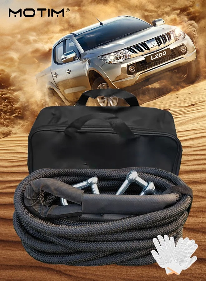 Motim Heavy Duty Kinetic Recovery Tow Rope (8 Meters, 10 Ton) Premium Offroad Towing Strap with Hooks and Gloves for Cars SUV Trucks ATV j2ove