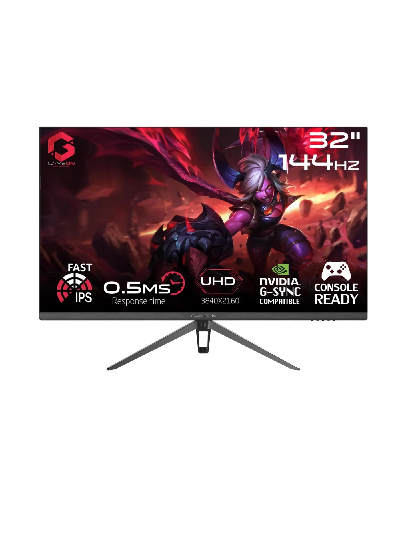 GAMEON 32-inch UHD 4K Gaming Monitor (144Hz, 0.5ms MPRT, HDMI 2.1, IPS Panel) Black br5v0