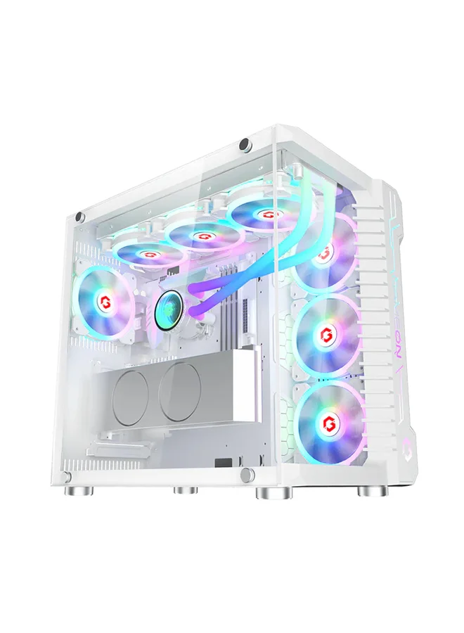 GAMEON Emperor Arctic III Mid Tower Gaming Case (ARGB, 7 Fans, White) v8wtx