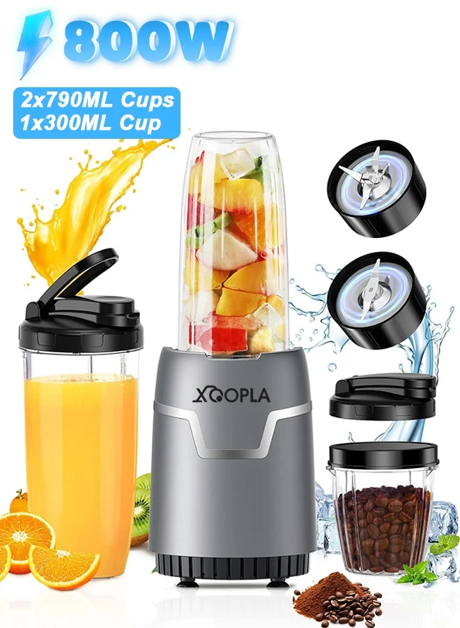 Xoopla Countertop Smoothie Blender 800W High-Speed Personal Mixer (10-Piece Set, 790mL and 300mL Cups) 871vz