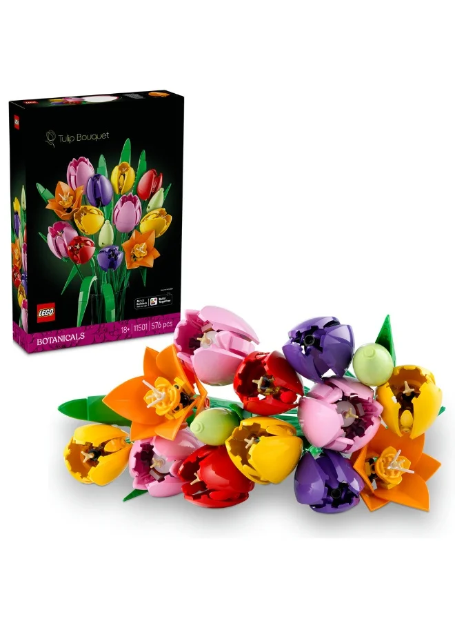 Building Blocks Botanical Tulip Bouquet Artificial Flower Set (Premium Plastic, 576 Pieces) t03lm
