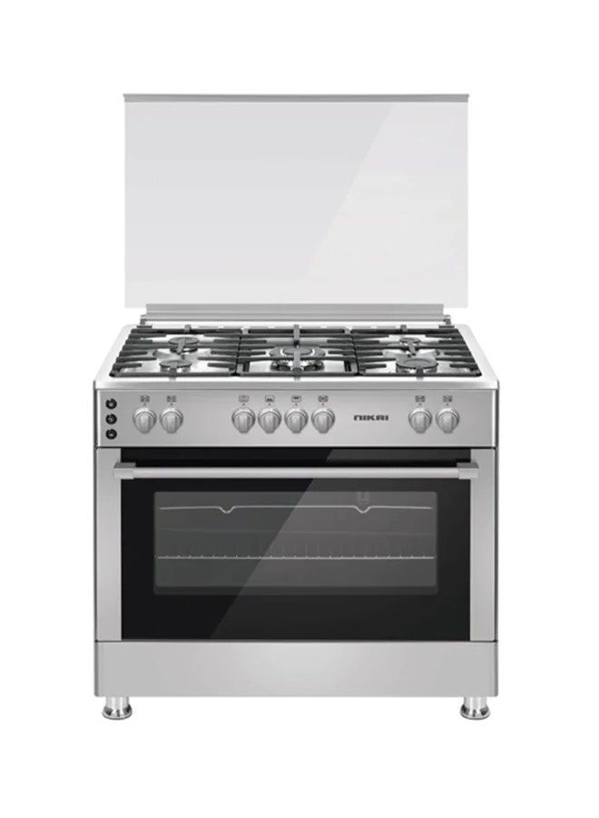 Nikai 90x60cm 5-Burner Freestanding Gas Cooker with Oven and Grill (Stainless Steel, Silver) jrtb6