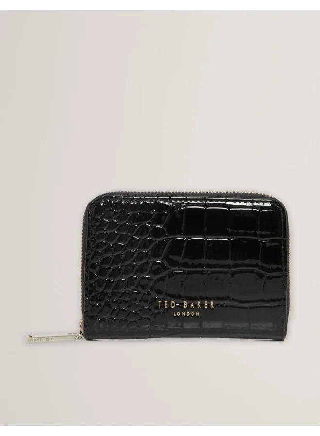 Premium Croc Effect Small Zip Around Wallet Compact Leather Accessory for Women xwz90