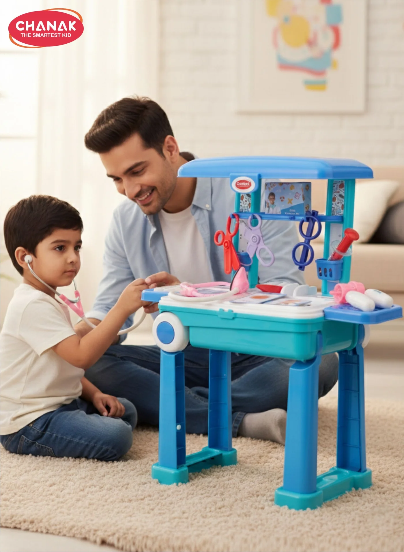 Chanak Premium Doctor Play Set with Pull and Push Trolley, LED Light Medical Instruments, Educational Pretend Play Kit for Kids (13 Piece) vhove