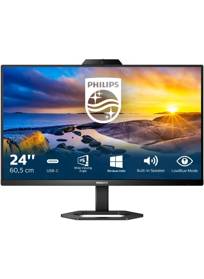 Professional 23.8 Inch FHD IPS Frameless Monitor with 5MP Webcam and Integrated Speakers (Black, 60.45 cm) fv469
