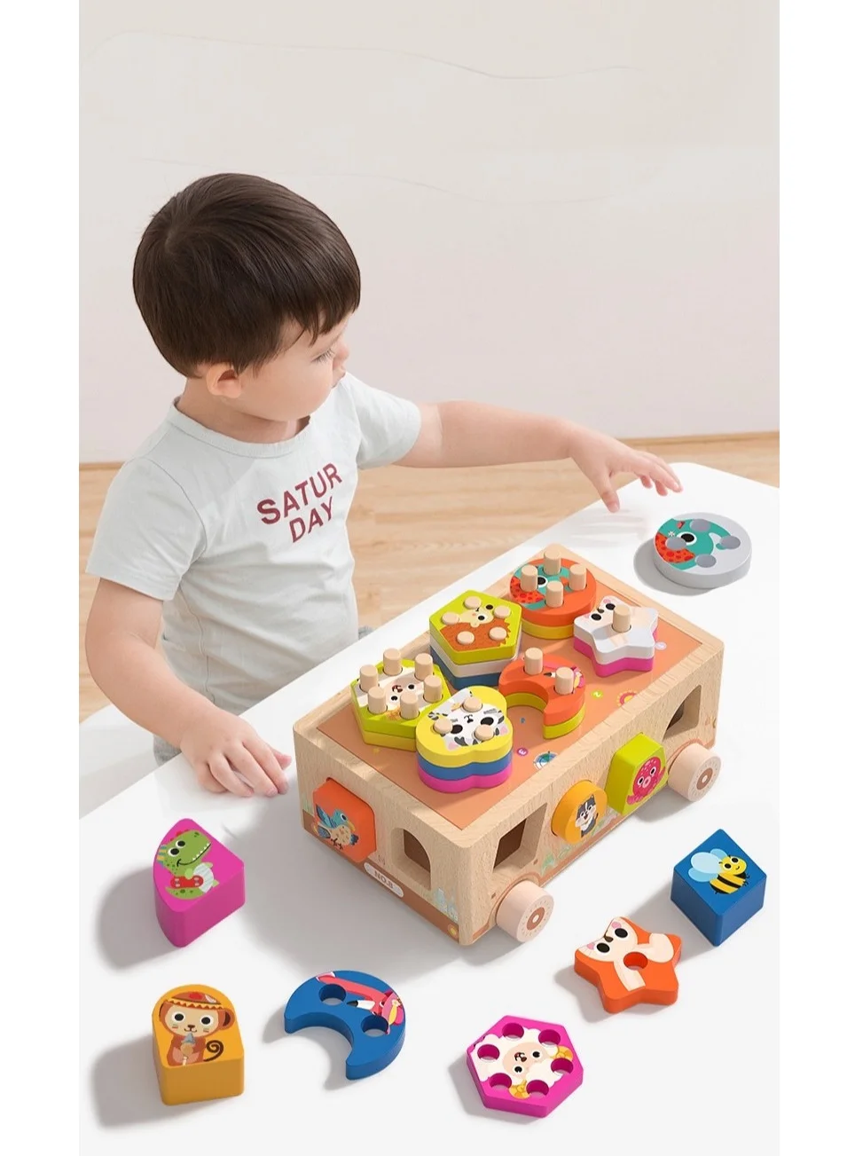 OLUDENIZ Wooden Educational Toy Animal Zoo and Ice Cream Dessert Cart with Shape Sorter for Kids (1 kg) zf1ku