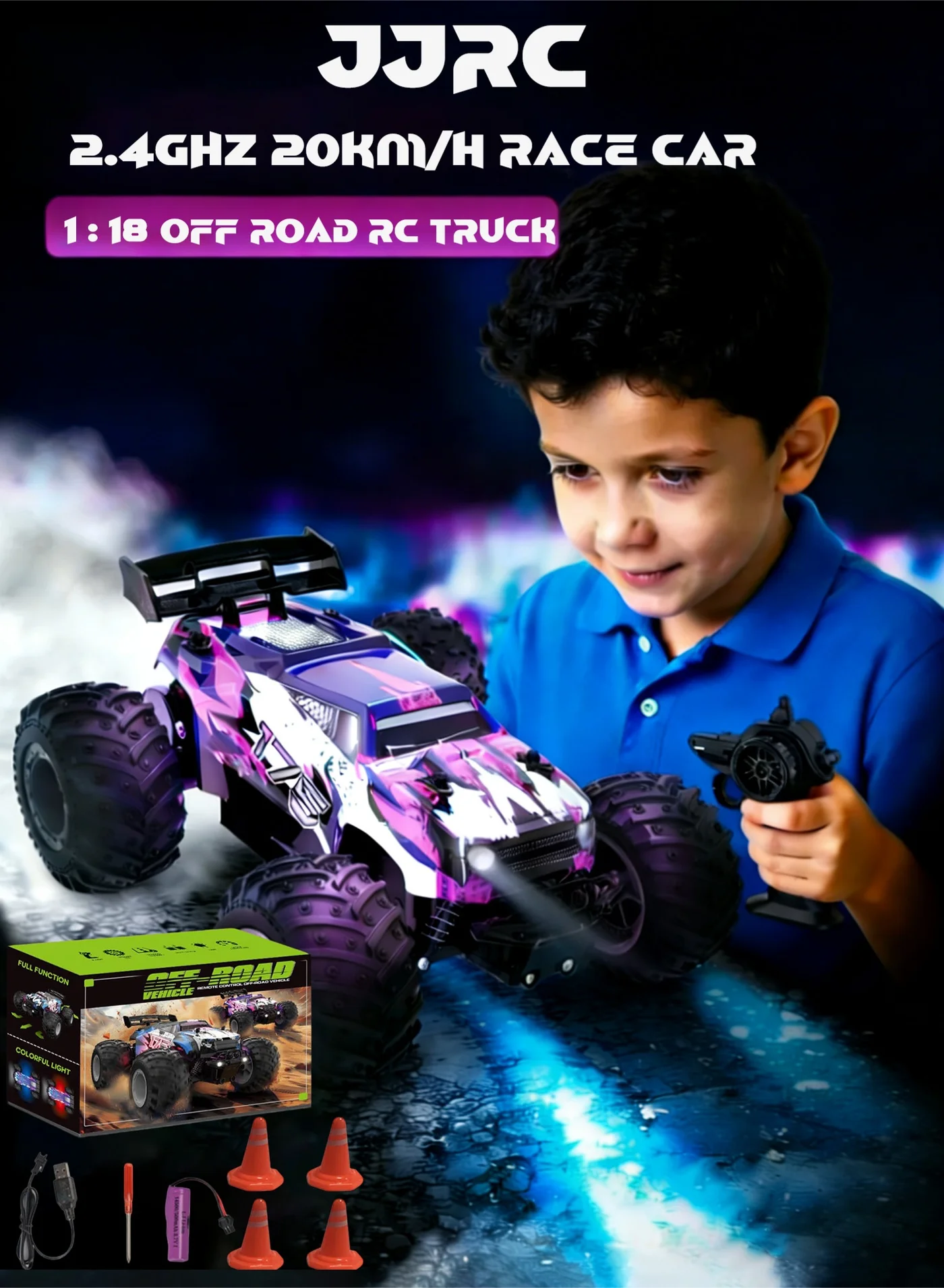 Remote Control Off-Road Truck 4WD High-Speed Racing Car (Pink, 1:18 Scale) 8b959