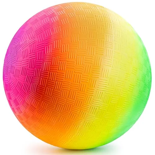 PlayBolt Rainbow Playground Ball Durable Rubber Inflatable Bouncy Ball for Indoor and Outdoor Games (Multi-Color, 21.6 cm) 61o2p
