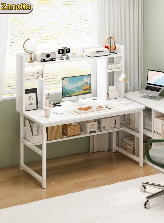 Premium Wooden Study Desk with Integrated Shelving Unit (110x126x50cm) - Ergonomic Home Office Workstation for Students and Adults yz15w