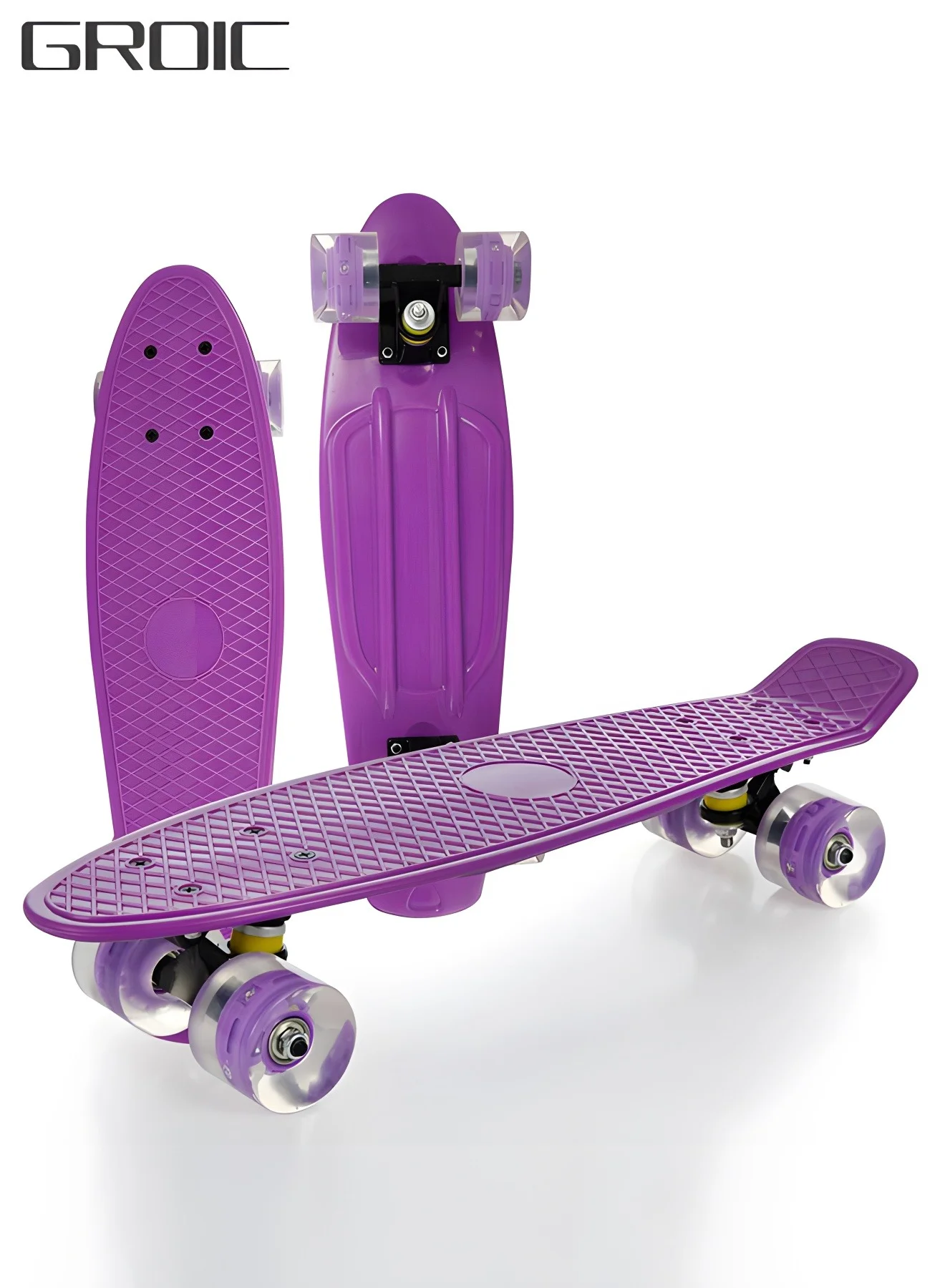 GROIC 22 Inch Retro Cruiser Skateboard with LED PU Wheels and ABEC 7 Bearings for Kids and Beginners ypw1v
