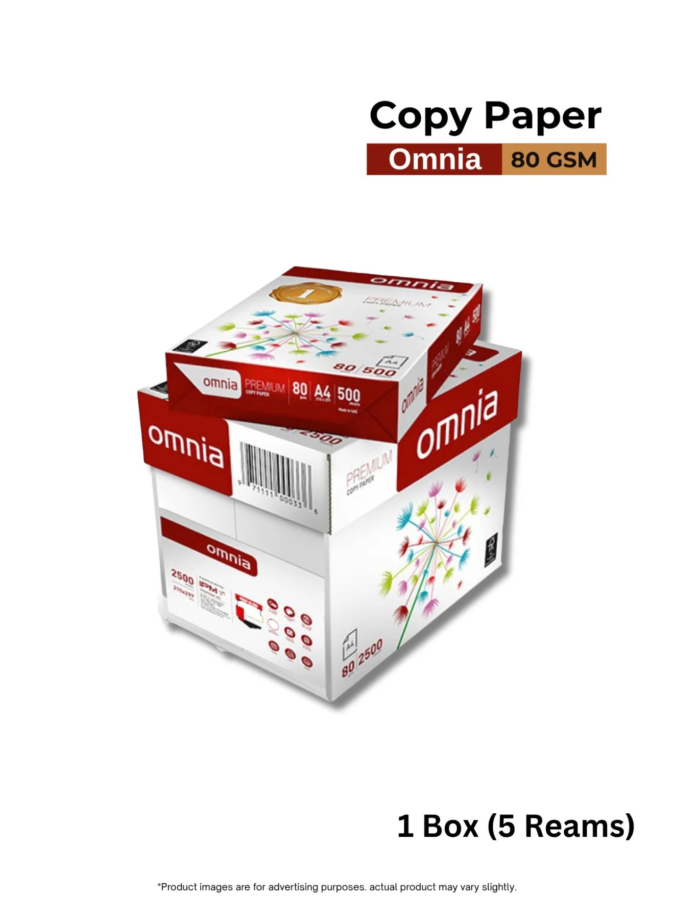 Omnia Premium Copy Paper A4 80 GSM (5 Reams, 2500 Sheets) ypzff