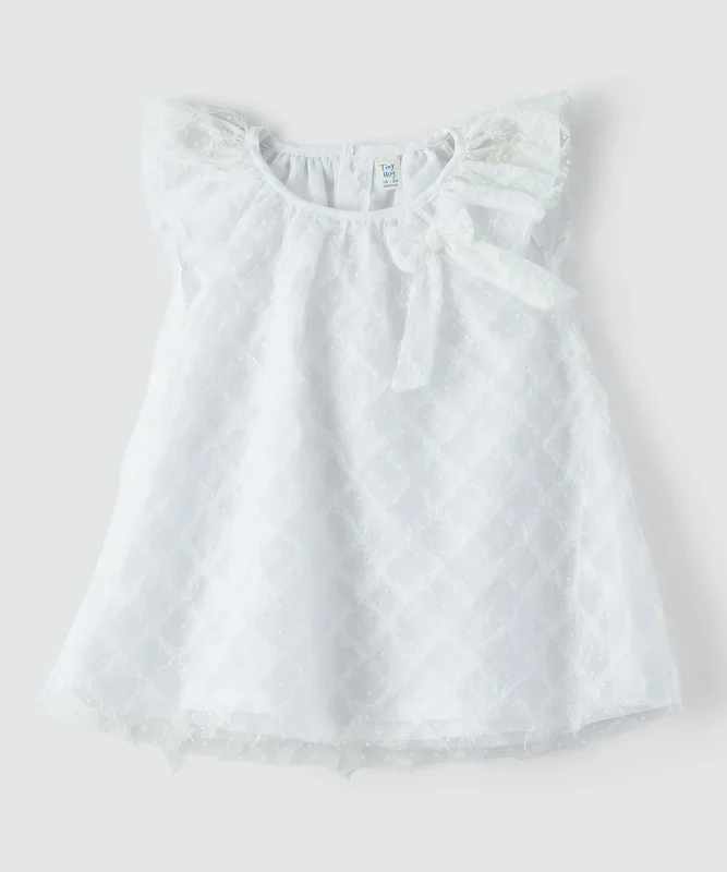 Tiny Hug Baby Girls Sleeveless Dress Textured Mesh Overlay (White, 12 Months) xycqg