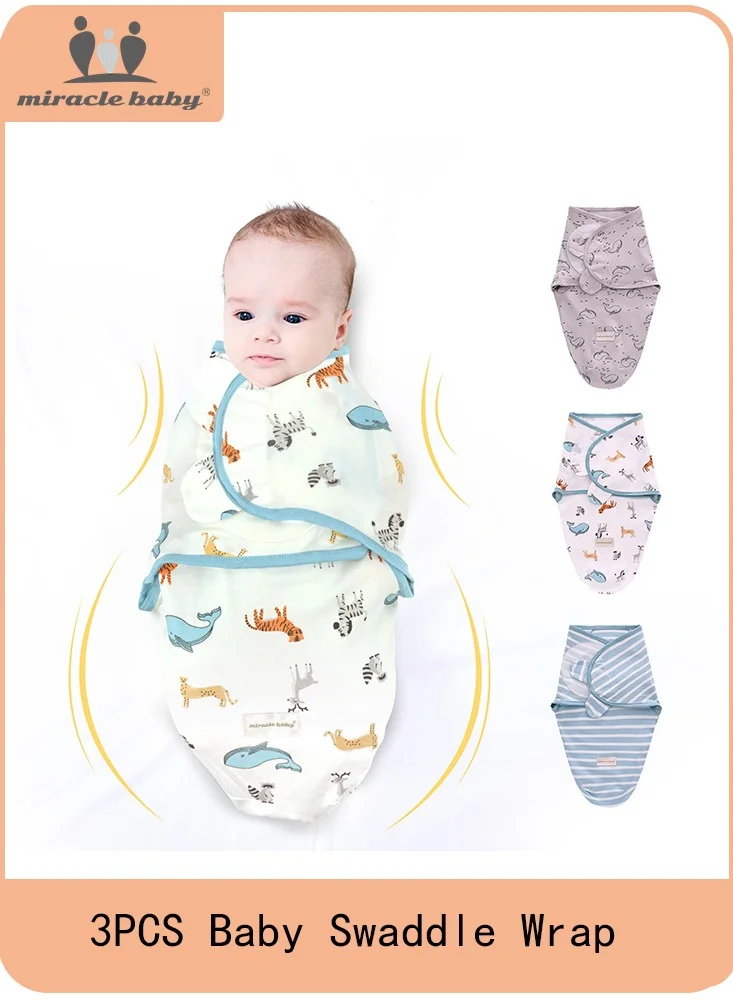 Premium Cotton Baby Swaddle Wrap Set (3 Pieces, Breathable Wearable Blanket for Newborns) hzklx