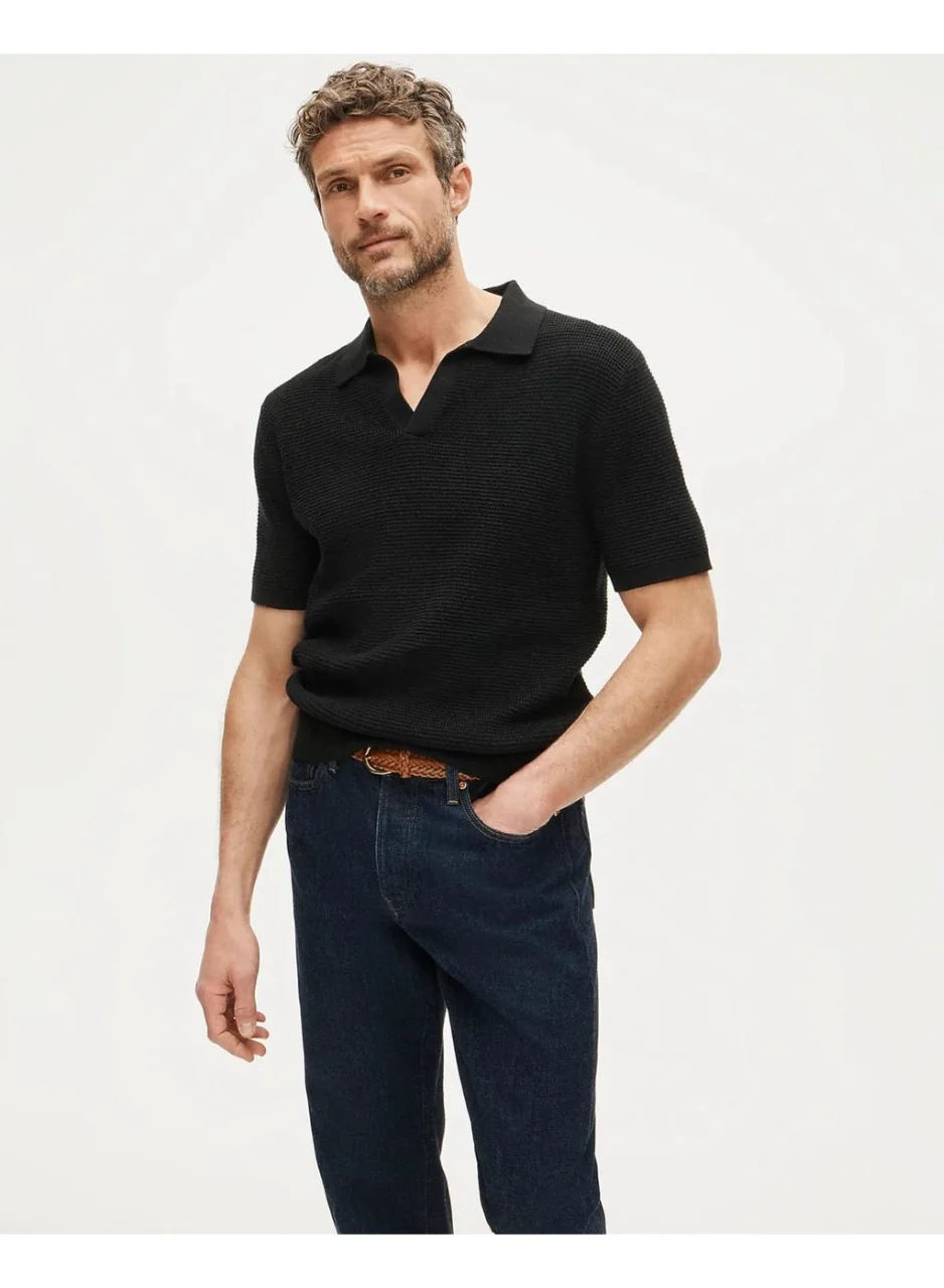 Premium Textured Knit Polo Shirt for Men (Black, Regular Fit) ugwu6