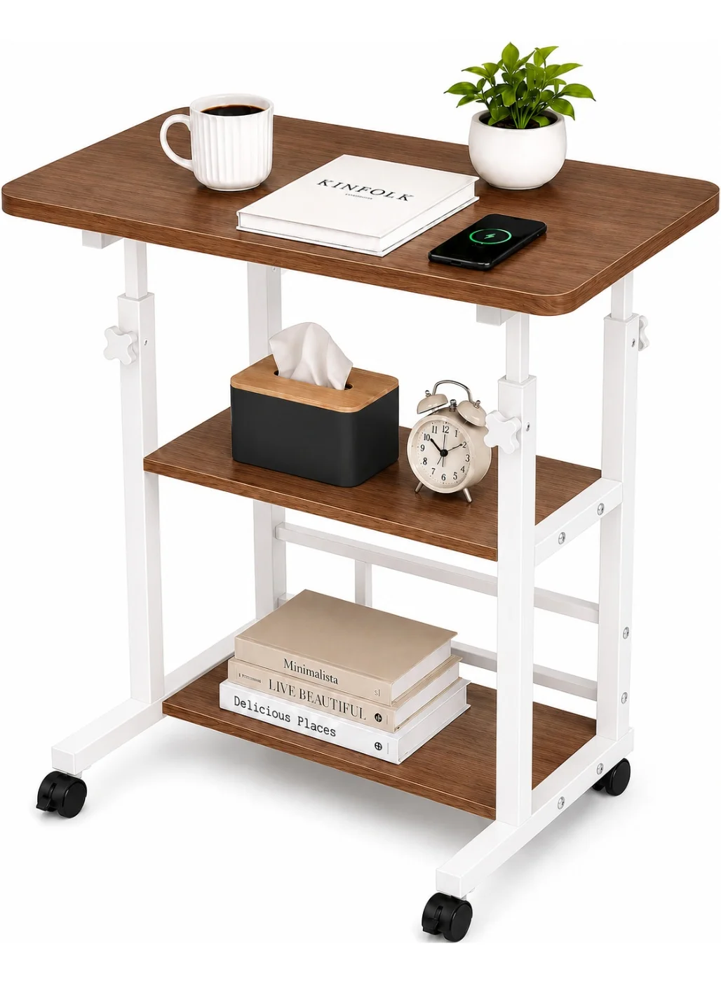 Toshionics Portable Height-Adjustable Laptop Desk with Storage Shelves (Walnut, 60cm x 40cm) lr6bb