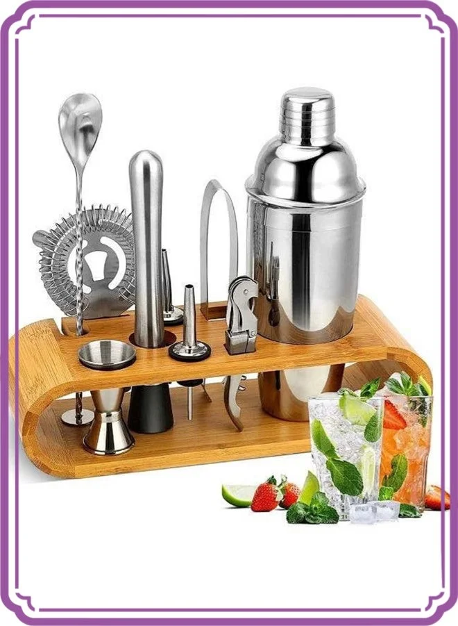 APEX 9-Piece Bar Tool Set with Bamboo Stand Professional Cocktail Shaker Kit for Home Bartending (Stainless Steel, 9-Piece) jv7ly