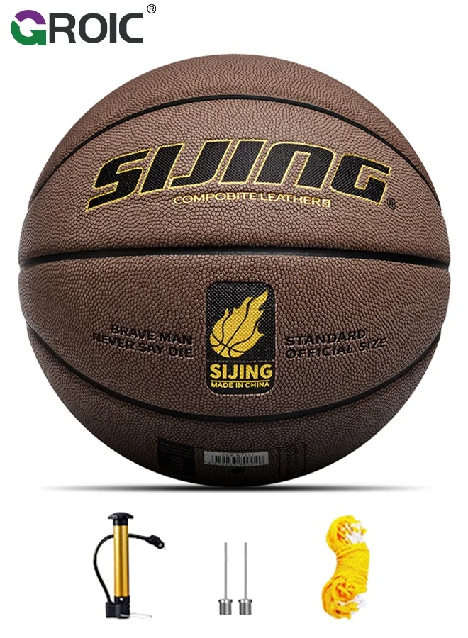 GROIC Official Size 7 Basketball Professional Composite PU Leather Training Ball for Indoor and Outdoor Games (Brown, 74.9 cm) b8ge6