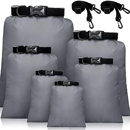 Shappy Waterproof Dry Bag Set Lightweight Outdoor Storage Sacks with Adjustable Shoulder Strap for Kayaking Boating Camping (Gray, 6-Piece Set) udbnf