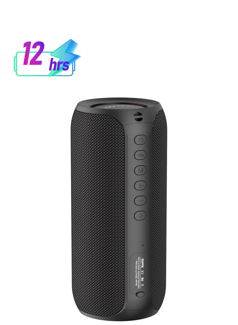 Portable Bluetooth Speaker 40W Wireless Stereo Subwoofer with RGB Lighting and Waterproof Design (Black, 3600mAh) gm73h