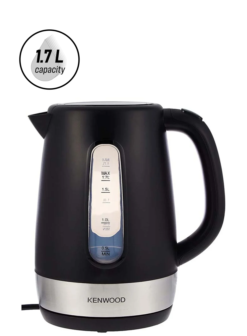 Premium Cordless Electric Kettle with Auto Shut-Off and Removable Mesh Filter (Stainless Steel, 1.7 L, 2200 W, Black) jklip