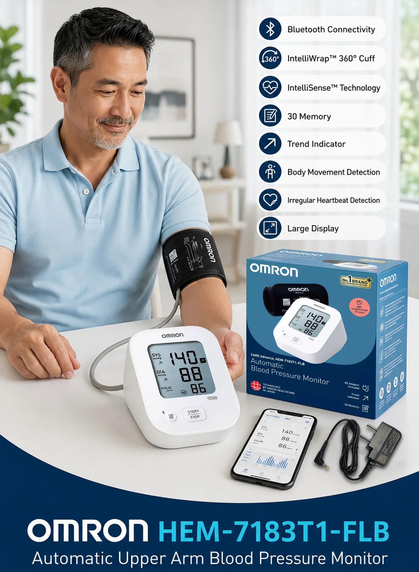 Premium Automatic Upper Arm Blood Pressure Monitor with Bluetooth Connectivity and 360-Degree Accuracy Cuff (22-42 cm) 5wn13
