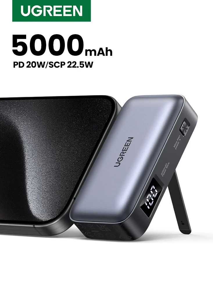 Premium Mini Power Bank 5000mAh Portable Charger with Kickstand and Built-in USB-C Connector (22.5W Fast Charging) yl47b