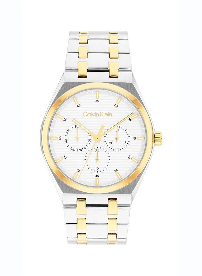 Premium Analog Quartz Men's Watch with White Dial and Two-Tone Stainless Steel Bracelet (40 mm) axwyv