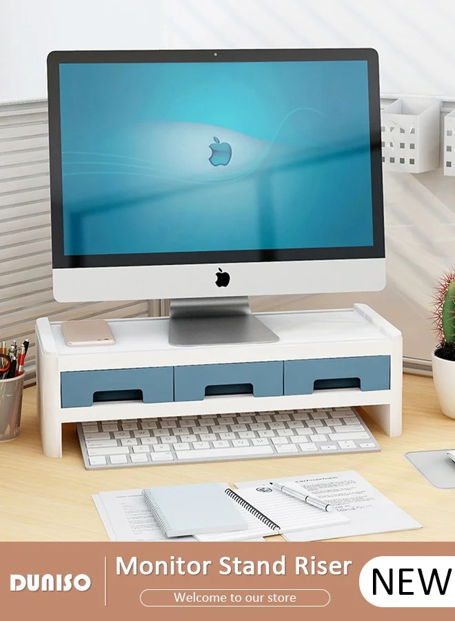 DUNISO 2-Tier Computer Monitor Stand Riser with Storage Drawers Premium Desktop Organizer for Home and Office (Black, 40 cm) 0tywe