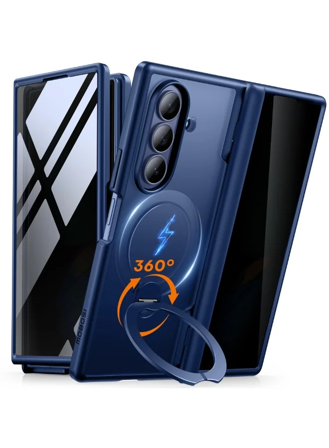 MOBOSI Foldable Phone Case with Rotatable Ring Stand and Privacy Screen Protector (Blue, Slim Fit) 6td9a