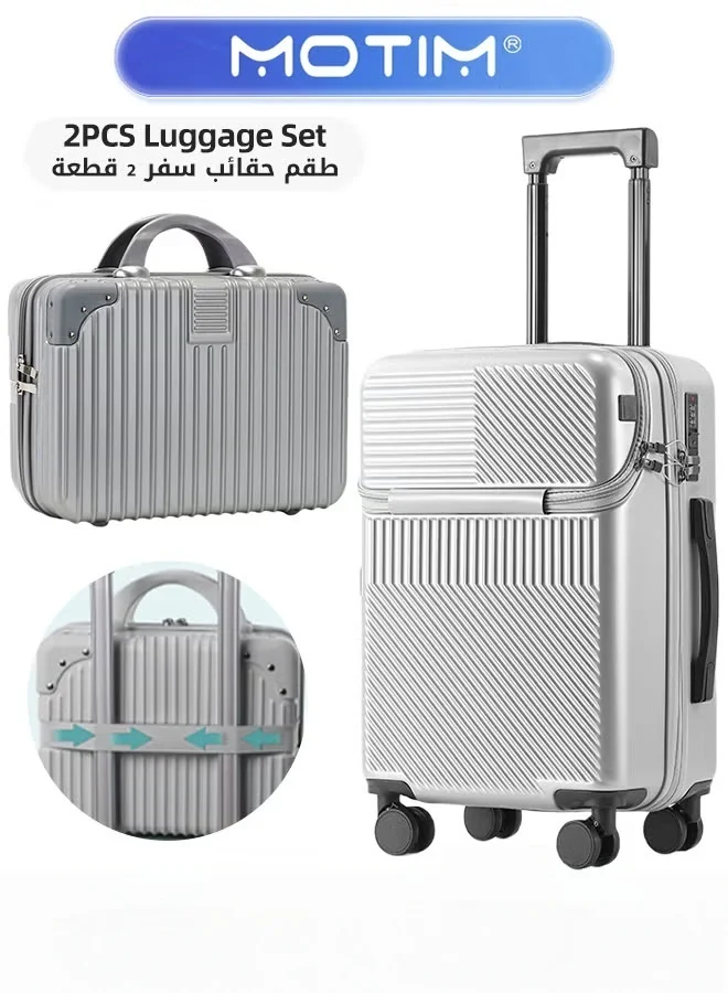 Motim 2pcs Travel Luggage Set with Front Laptop Compartment and USB Port Aluminum Frame Spinner Suitcase (Large Capacity) 378fp