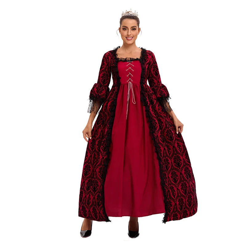 Loquat Vintage Court Queen Dress Victorian Maxi Ball Gown Lace Stitching (S) xfxvk