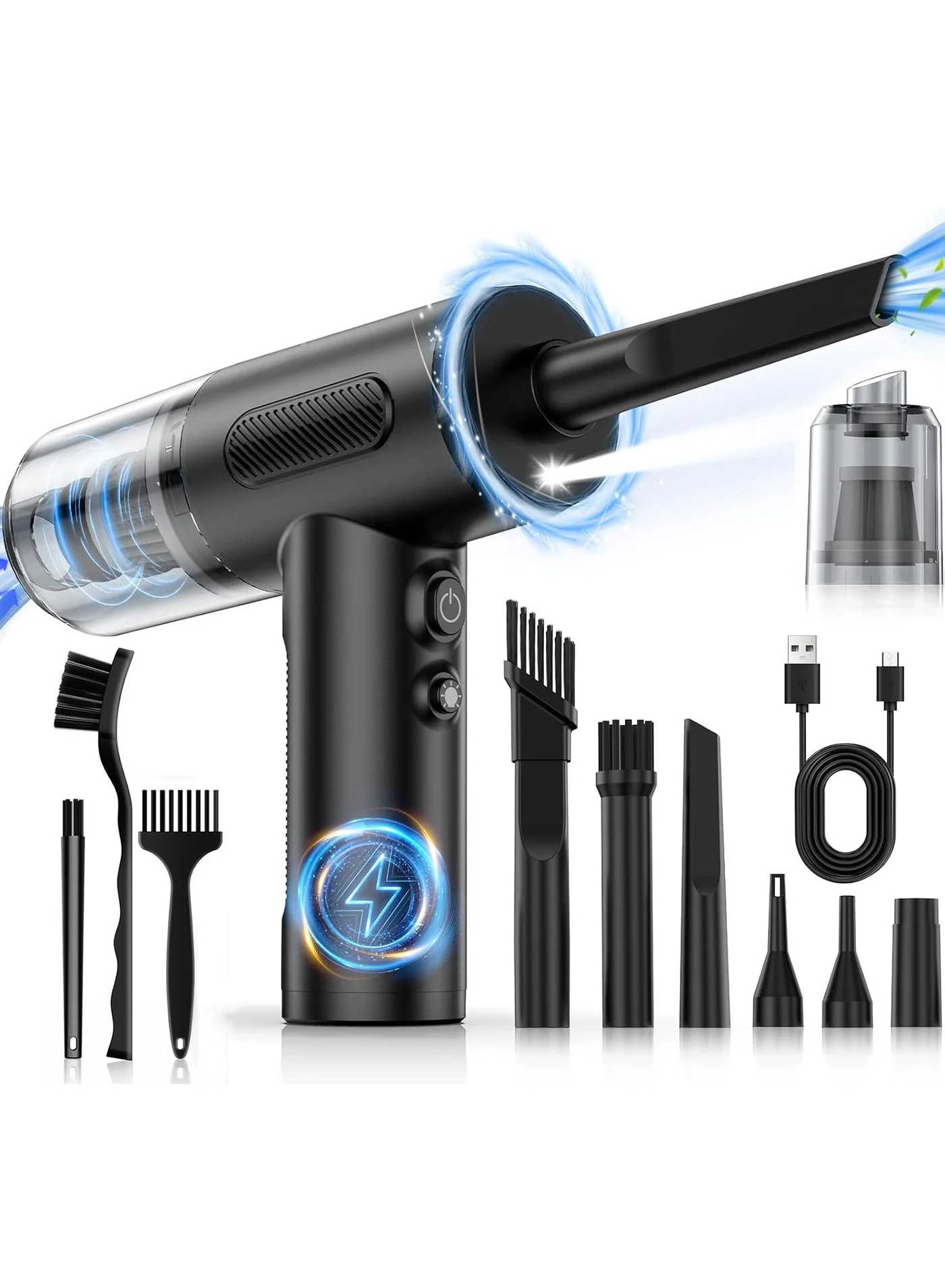 Premium 3-in-1 Electric Air Duster and Handheld Vacuum Cleaner with LED Light (Adjustable 3-Speed, 10-Piece Attachment Kit) tkrhv