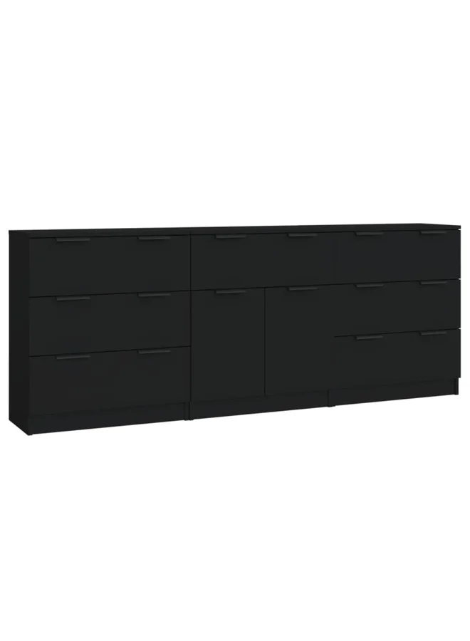 Premium 3-Piece Sideboard Set Modern Storage Cabinet Engineered Wood (Black, 3-Piece) t0rpk